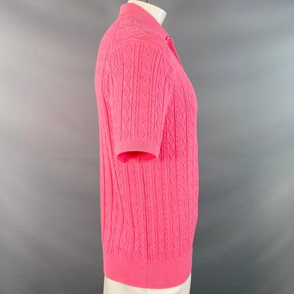 MR TURK Size XL Pink Cable Knit Cotton Half Placket Polo - Picture 3 of 6